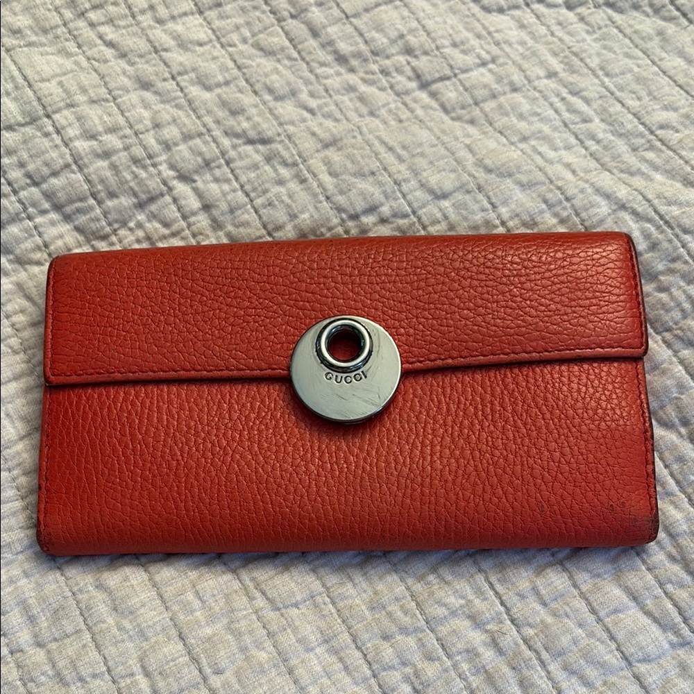Gucci Red Leather Clutch continental wallet Silver Detail project re dye Italy